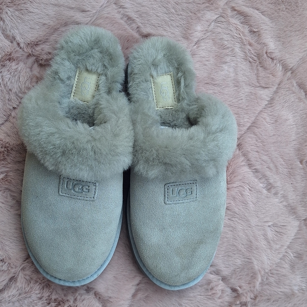 UGG Gray Cozy Slippers with Plush Trim